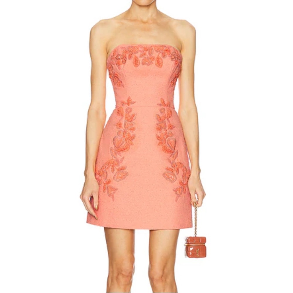 NWT New Carolina Herrera Strapless Embroidered Mini Dress in Sunset Pink Size 6 - Picture 11 of 11